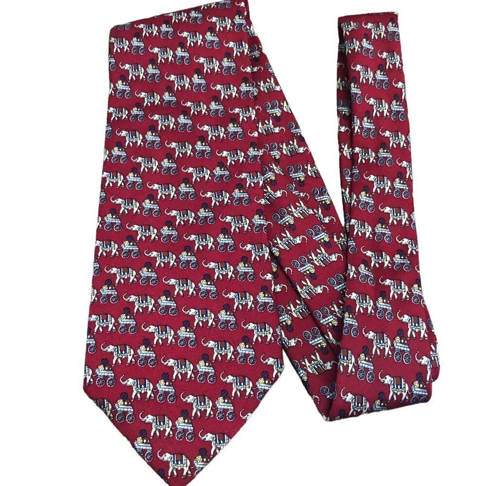 Brooks Elephant Print Necktie Trunk Up Pure Silk Made in USA EUC Circus Tie